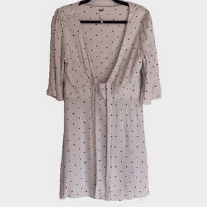 Free People Beige Polka Dot Flowy V Cut Dress Mini